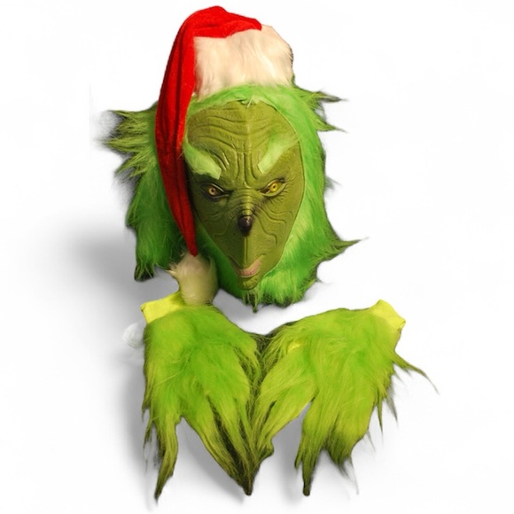 The Grinch 6 Piece set Green & Red Santa Costume Cosplay Halloween Adult L - Picture 5 of 17